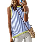 Dokotoo Womens Summer Tops 2026 Casual Striped Color Block High Neck Tank Top Loose Knit High Low Sleeveless Shirts Blouses