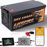 36V Lithium Golf Cart Battery, 36 Volt 105Ah LiFePO4 Battery with a 200A Smart BMS, LCD Display & APP Monitor, 25A Fast Charger, Max 7.68kW Power Output, Perfect for Golf Carts