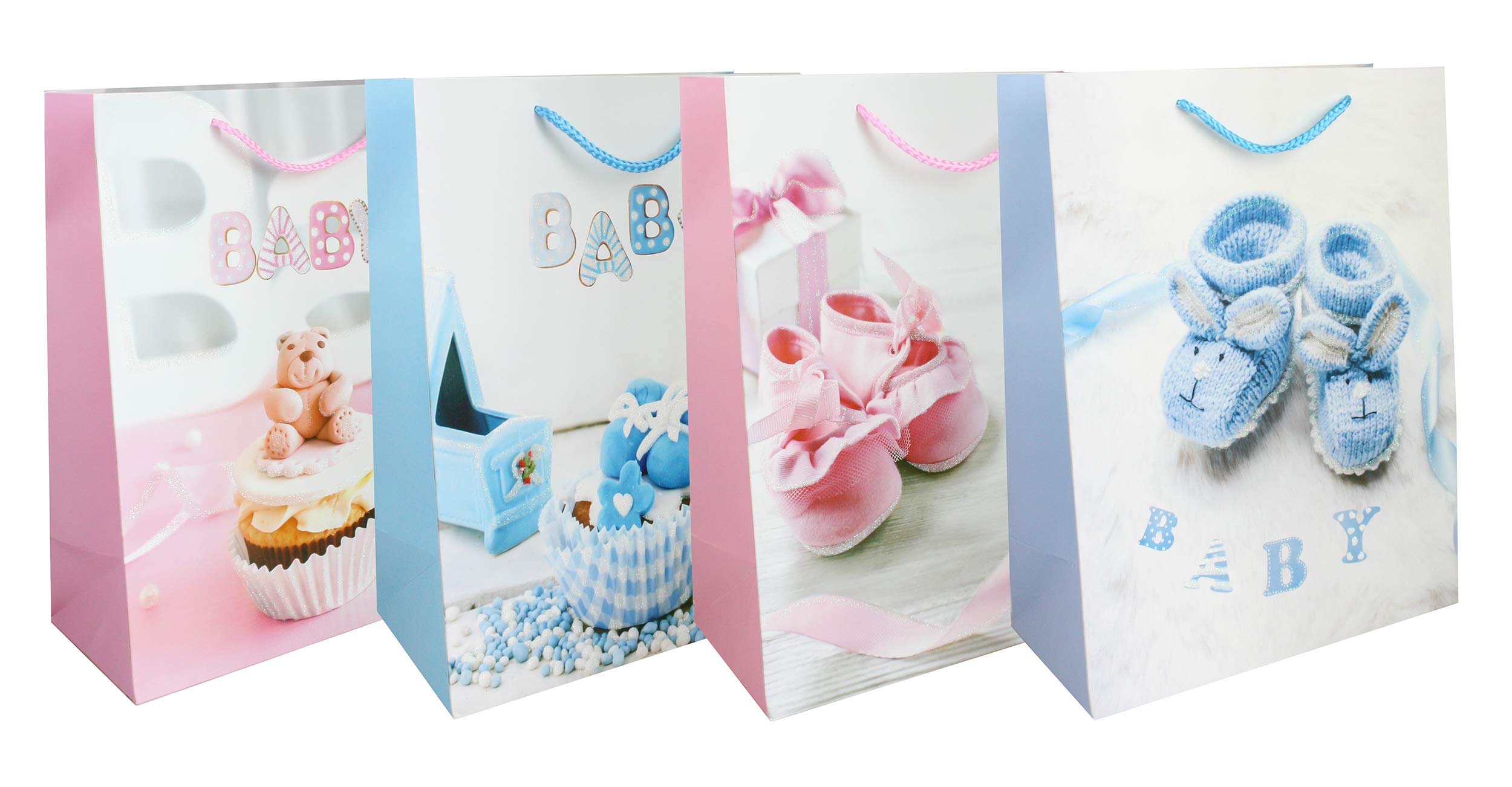 Emartbuy Set of 4 Luxury Gift Bag Strong Laminated Paper Mixed Colours 26 x 32 x 12 cm - Baby Shoes