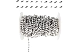 60FT #10 Ball Chain (4.5mm), 304 Stainless Steel Heavy-Duty Bead Chain with 20 Connectors for Ceiling Fan Pulls, Roller Shade