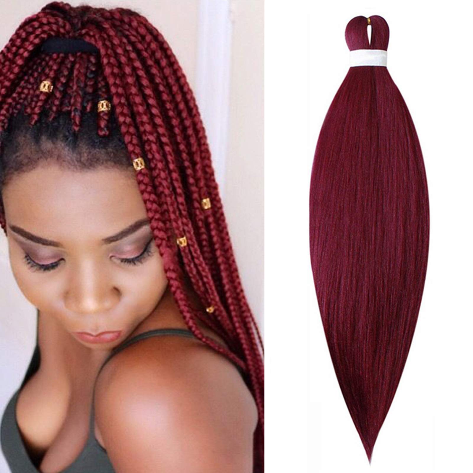 Cybelleza Pre Stretched Braiding Hair Extensions 26inches 1pack Professional Hot Water Setting Synthetic Fiber Crochet Twist Hair Yaki Texture Itch Free Long Soft(Wine)