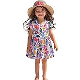 HILEELANG Girls Short Sleeve Dress Spring Summer Cotton Casual Printed Jersey Shirt Dresses