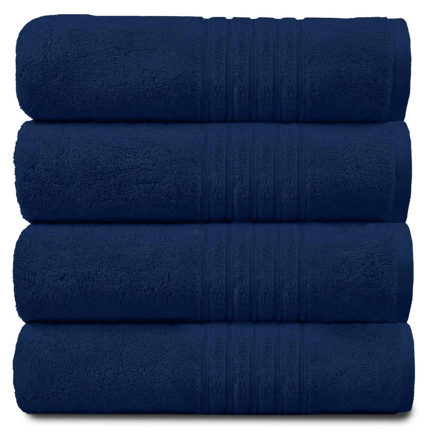 New Hampton Pack of 4 Bath Towel Set, 100% Ringspun Cotton, Extra Absorbent 450 GSM Luxury Bath Sheets, Navy, 4PK
