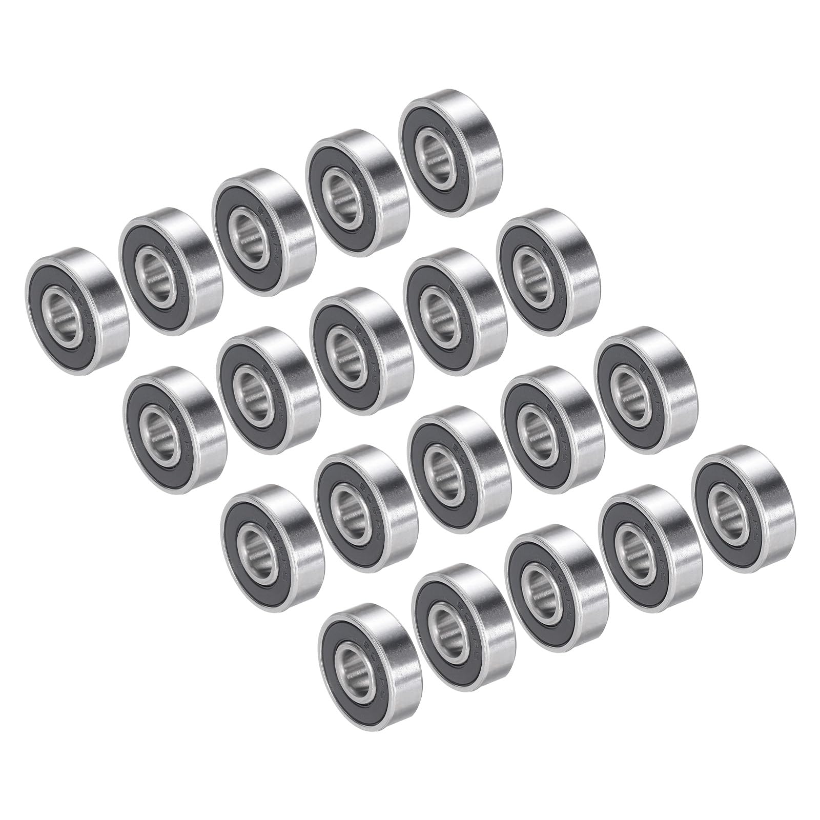 PATIKIL 8x22x7mm Skateboard Bearing, 20 Pack 608-2RS Steel Ball Bearings Double Rubber Sealed Shielded Miniature for Scooters Roller Skates, Silver&Black