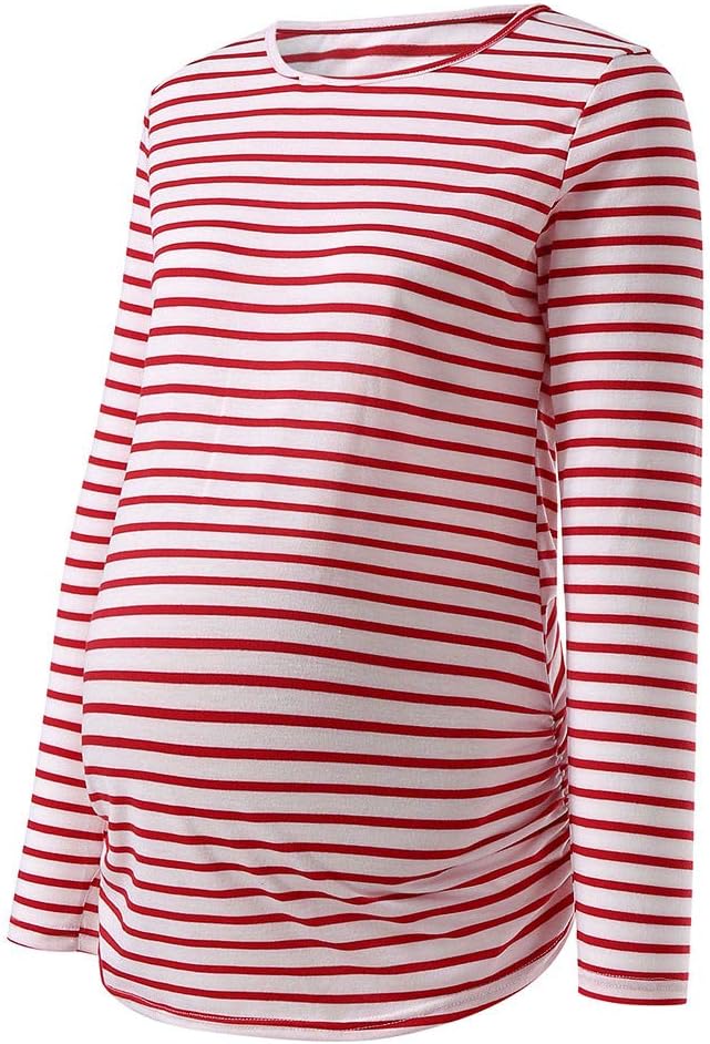 Women's Maternity Pregnancy Wrap Tops Ladies Mom Stripe Print T-Shirt Nursing Breastfeeding Baby Shirt Pullover Clothes Comfy Elasticity Sleepwear Nightwear New Pregnant Basic Tee Long Blouse