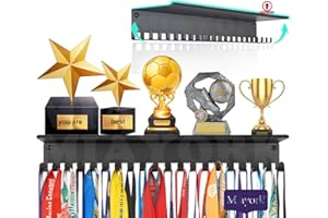 MIAYORK Medal Holder Display Hanger Trophy Shelf - Sturdy Wall Mount Medals Trophys Easy to Install-Black Color -race sports medal holder display hanger for gymnastic,soccer,runner,wrest,football,basketball