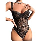 OYOANGLE Women's One Piece Lingerie Lace Bodysuit Sweetheart Neck Teddy Babydoll Nightgowns