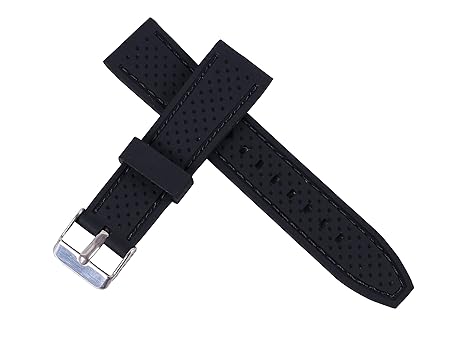 22Mm Silicone Perforated Pin Buckle Rubber Strap Diving Waterproof Sport Soft Watch Band(Black Stitching)