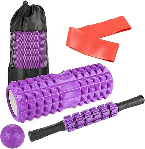 Amazon フォームローラー 筋膜リリース ヨガポール マッサージボール マッサージローラースティック エクササイズバンド お得な5点セット フィットネス トレーニング器具 トリガーポイントマッサージ 筋膜リリース 収納袋付き Diy 工具 ガーデン