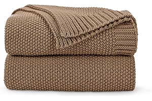 CozeCube Caramel Brown Throw Blanket for Couch, Soft Cozy Cable Knit Throw for Bed Sofa Living Room, Lightweight Warm Decorative Farmhouse Christmas Blanket, 50"x60", Light Brown