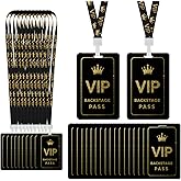 30 Pack Deluxe VIP Access Lanyard Sets - Backstage Pass Cards for Exclusive Events, Concerts, Movie Nights - Elegant, Party( Black & Gold ) (Black)