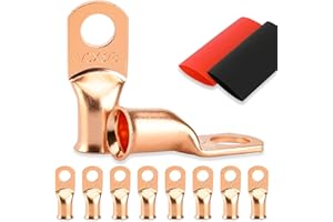 8PCS Battery Cable Ends, 1/0 Gauge Wire Connectors 3/8 Copper Wire Lugs, Bare Copper Eyelets with Heat Shrink Tubing by HOUSUN