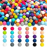 BESKIT 300 PCS 15mm Silicone Beads for Keychain, Bracelet, Necklace, and Pens Making 30 Colors Loose Round Silicone Beads Bulk for DIY Crafting