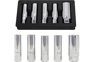 CENFORGE Cenfoge 5-PC Magnetic Spark Plug Socket Set, Includes 14mm, 16mm, 9/16", 5/8" and 13/16" Sockets, 3/8" Drive Spark Plug Socket Set Magnetic Kit, 6 ＆12-Point