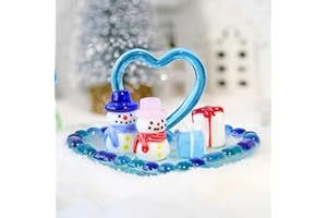 H&D HYALINE & DORA Blown Glass Christmas Snowman Figurine Xmas Snowman Ornaments with Heart Shape Base Handmade Christmas Figurines for Xmas Winter Decor Gift(Blue)