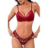 Nelibei Lace Lingerie for Women 2 Piece, Push Up Bra and Cheeky Panty Sets for Women,Comfortable Womens Sexy Lingerie
