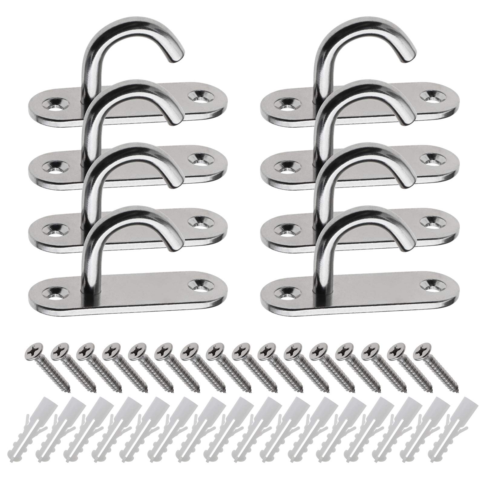 Be In Your Mind 8X M6 Opening Ceiling Hooks 304 Stainless Steel Oval Base Pad Eye Plates with Screw Fittings for Marine Deck Hardware Yoga Swings Hammocks