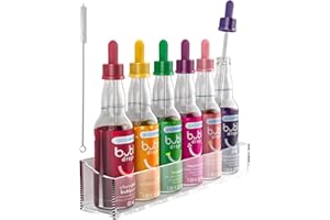 GALVANOX Glass Dropper Pipettes with 6-Bottle Holder for SodaStream Bubly Drops Flavors, Countertop/Wall Mount Organizer (6 Color Matched Suction Droppers)