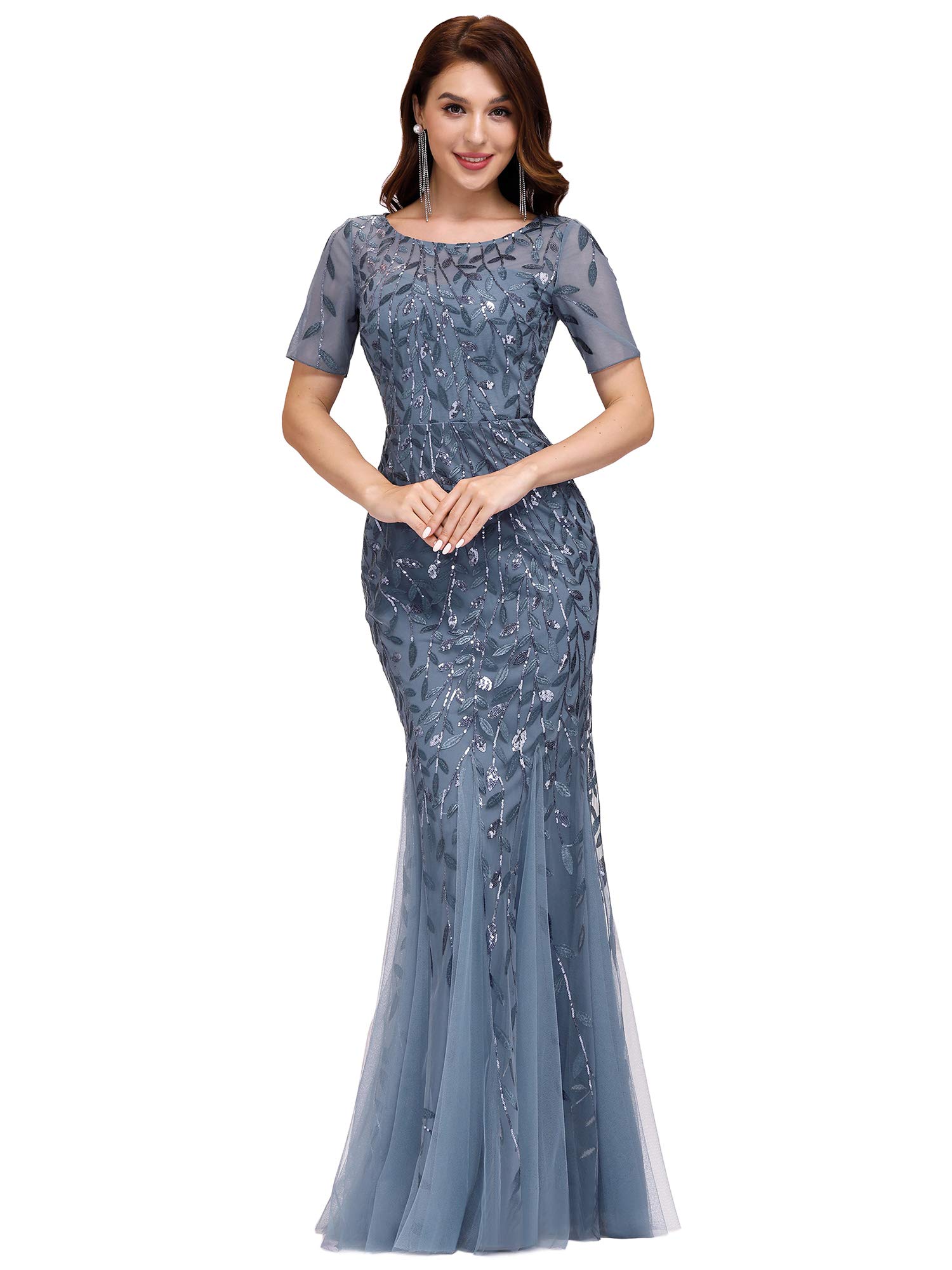 Women's Illusion Embroidery Elegant Mermaid Evening Dress 07707