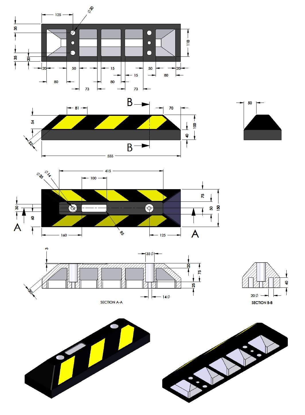 RWS4 Rubber Parking Wheel Stop for Commercial and Domestic Car Parks and Private Garages