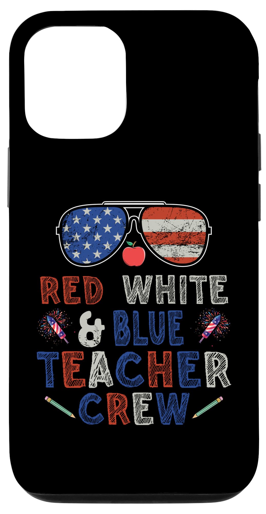 iPhone 14 Pro Red White Blue Teacher Crew 4th of July USA Flag Pride Case