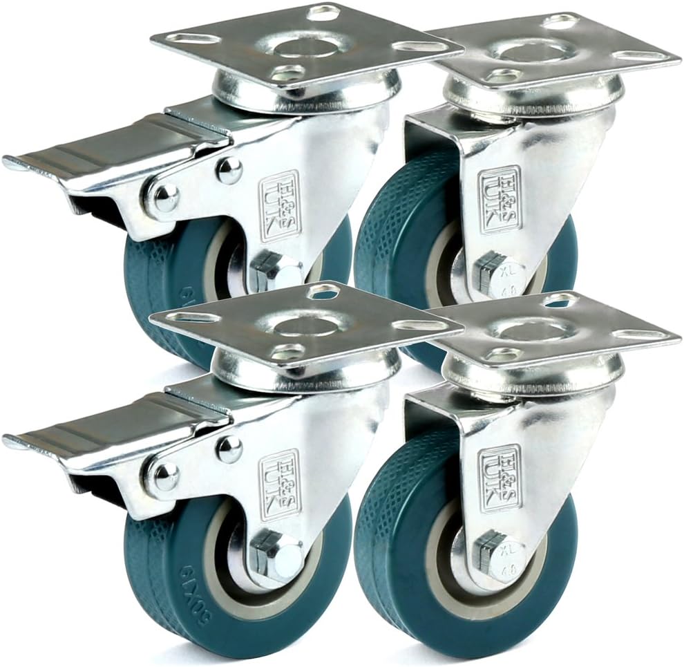 H&S 4 Castor Wheels Heavy Duty 50mm Rubber Swivel Trolley Furniture