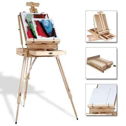 Artina Kofferstaffelei Tischstaffelei Madrid - Staffelei inkl. Holzpalette & integriertem Malkoffer für bis max. 100 cm Leinw
