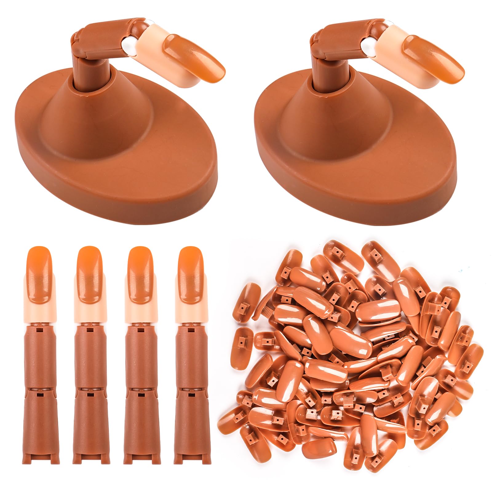 lootaan Nail Practice Fingers for Acrylic Nails, Practice Hand for Nail Training, 4Pcs Adjustable Plastic Fake Fingers for Nail Tech, with 100 PCS Refill Nail Tips and 2 Finger Base