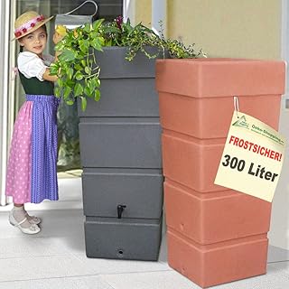 AMUR Regentonne Regenfass Ecktonne Regenspeicher Regenwasserbehälter FROSTSICHER - Moderne Eck-Regenwassertonne mit stabilem Deckel als Pflanzschale (Antrazit)