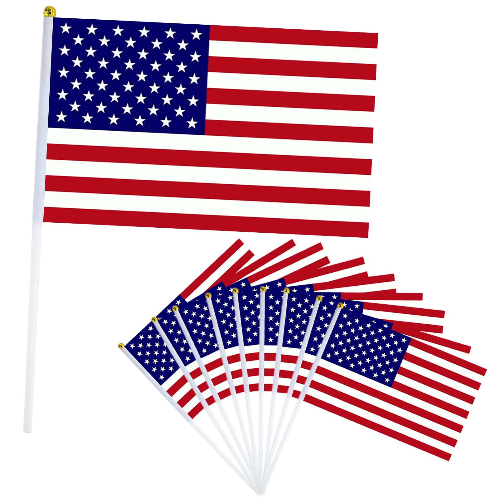 10Pcs Usa Flags for Fifa World Cup Football 2026 Decorations, 14X21cm Mini American Flag, Small Usa Flags on Sticks, Hand Held Us Flag for Eurovision Euro Football Street Party Décor