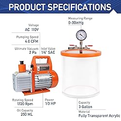 BACOENG 3 Gallon Vacuum Chamber with 4 CFM Vacuum