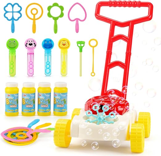 JoyGrow Bubble Maker Automatic Bubble Blower with 4 Bubble Water Red