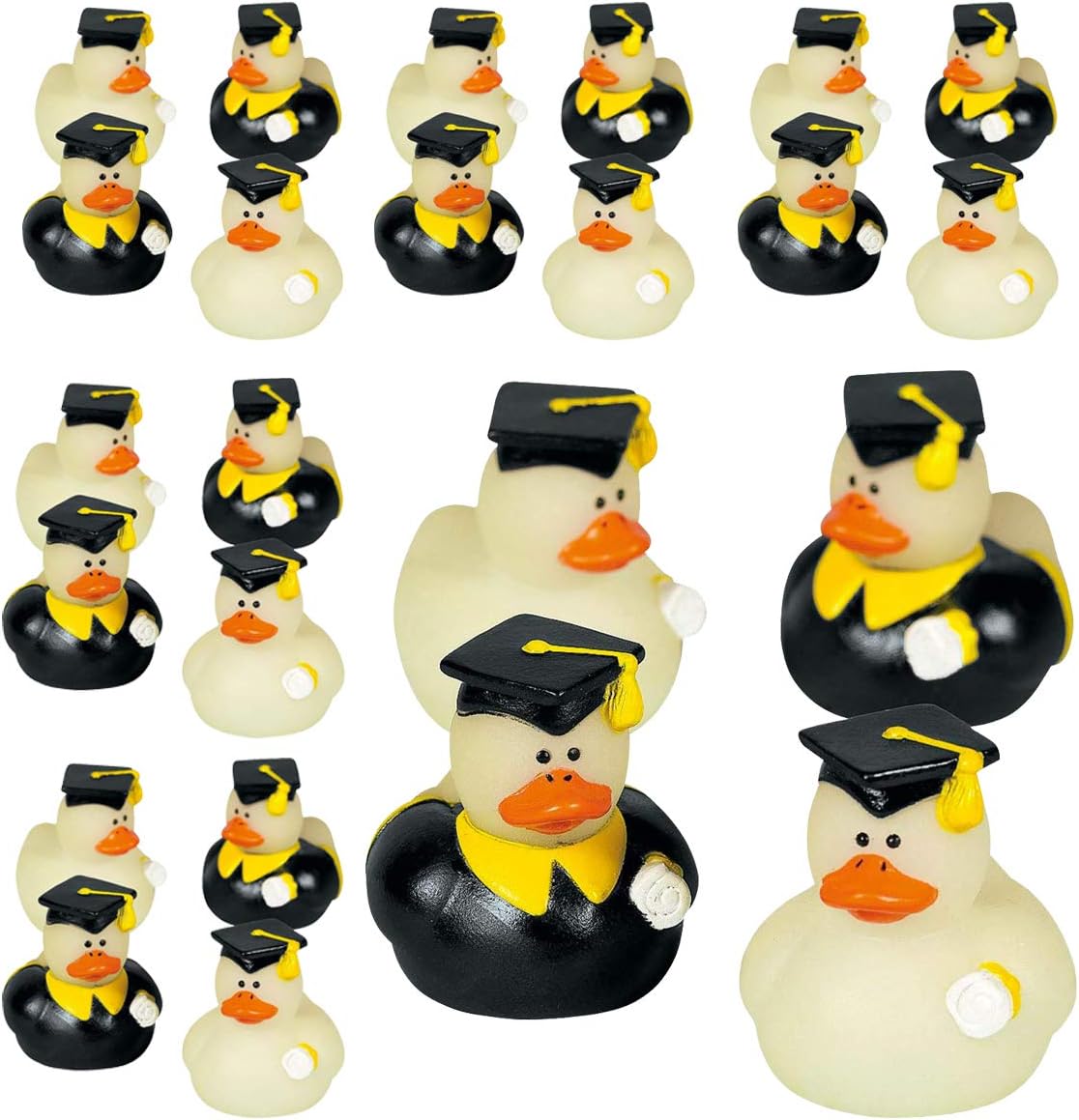 Kicko Glow in the Dark Rubber Duckies - Set of 24-1.75 Inch Mini Graduation Vinyl Duck - Perfect for Graduation Party in Kindergarten, Elementary, High School, College