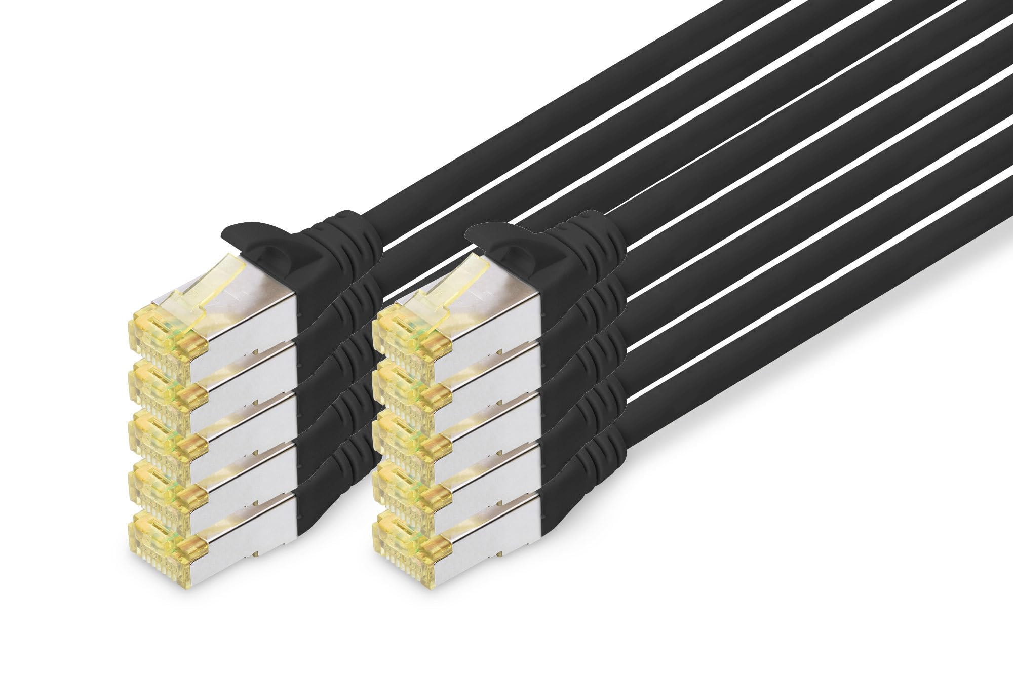 DIGITUS LAN Cable Cat 6A - 1m - 10 Pieces - RJ45 Network Cable - S/FTP Shielded - 10 Gbps - Compatible with Cat6 and Cat7 - Black