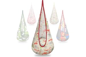 GARIG Pod Swing for Kids, Hanging Pod Swing Seat with Inflatable Pillow, Cartoon Pattern Kids Swing Chair for Indoor and Outdoor, Max Weight 180lbs (Kit, Flamingo)