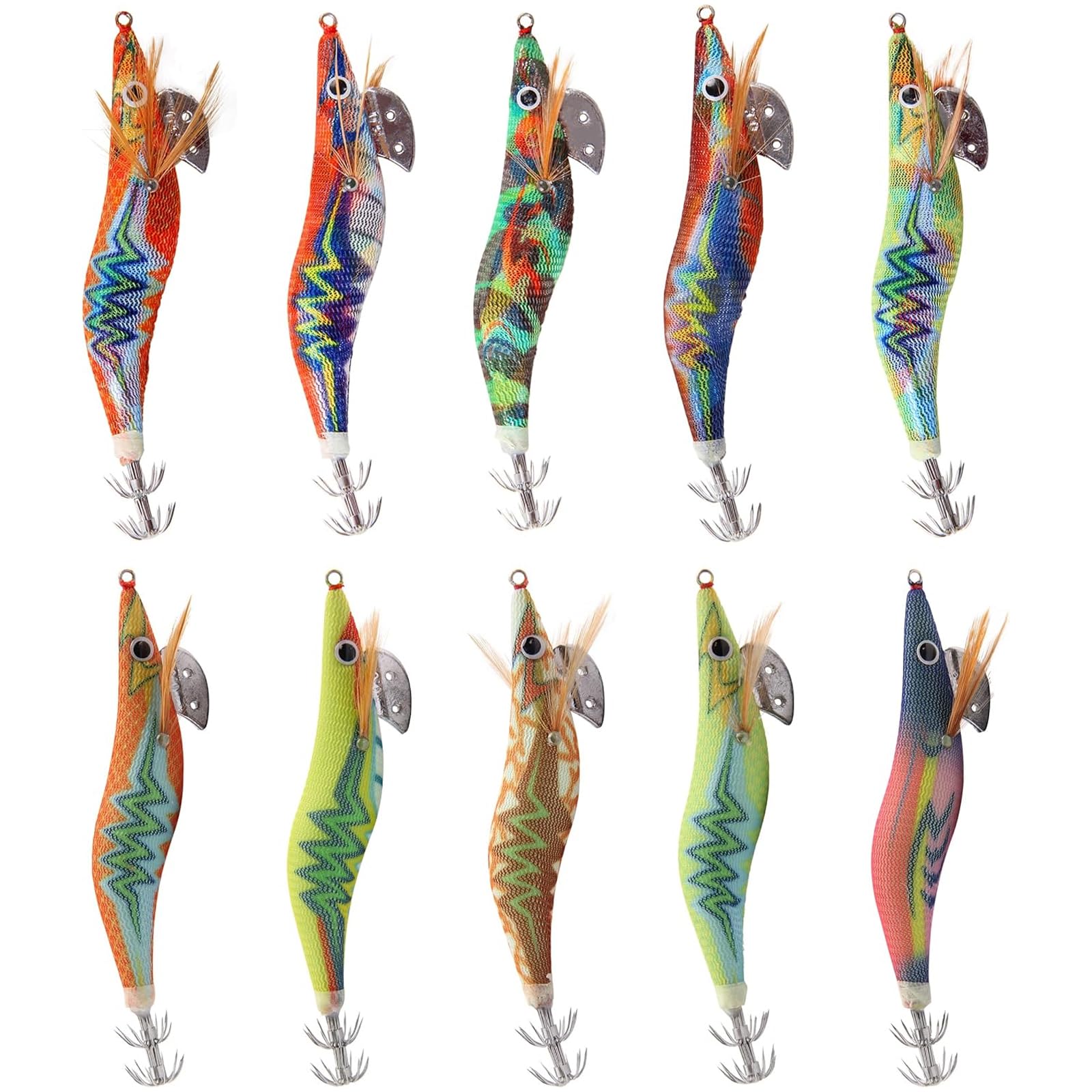 JSHANMEI Fishing Lures Squid Jig Plastic Shrimp Bait Lure Set with Strong Luminous Glow Body Bionic Shrimps Prawn Bait Fishing Tackle Saltwater Octopus Cuttlefish