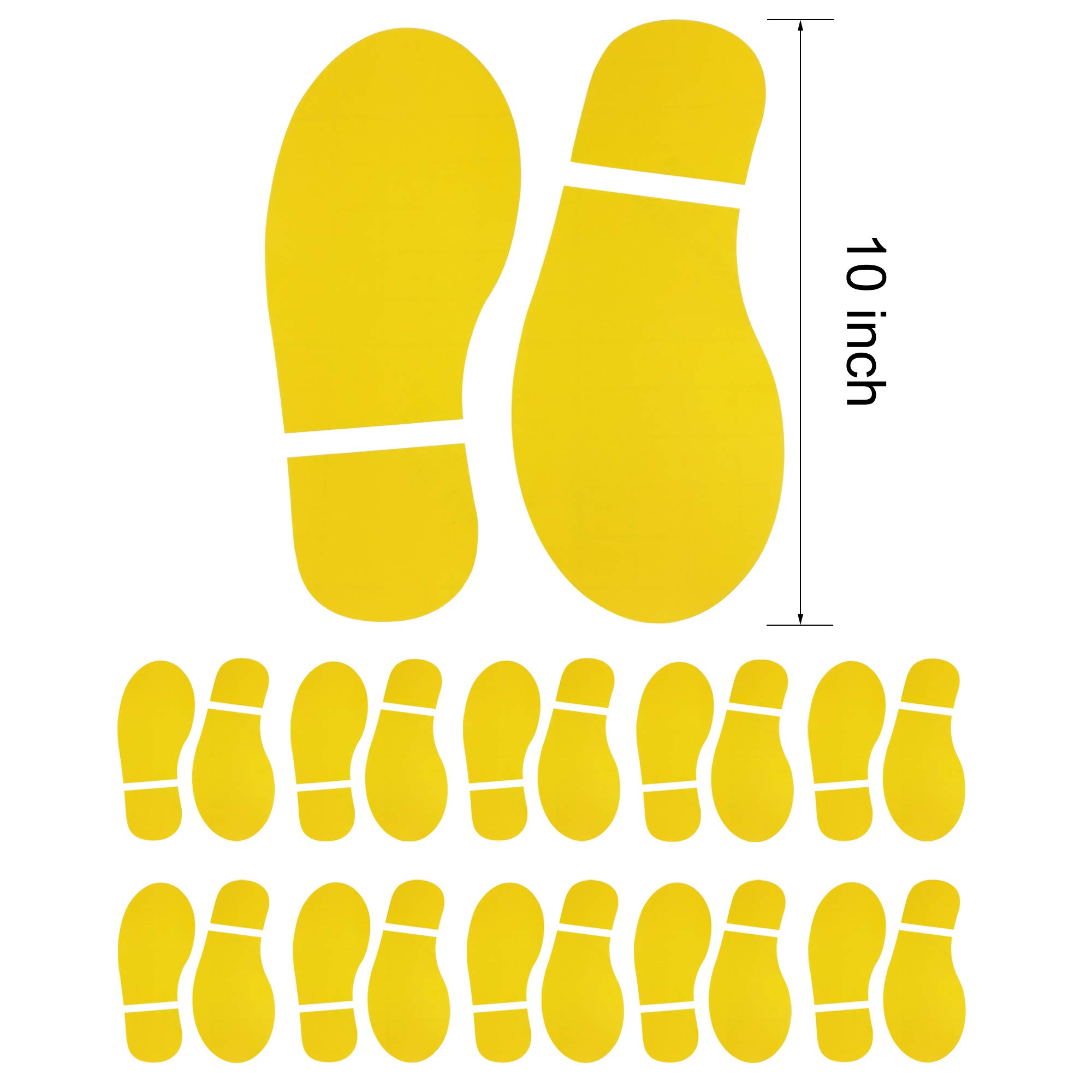 Photo 1 of 10 Pairs 20 Prints Yellow Adults Size Shoes Footprint Stickers Decals for Floor Wall Stairs to Guide Directions, 10 Inch