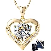 Moissanite Necklace for Women - 14k Gold Heart Necklaces - Moissanite Pendant 2 - 3 Carat - Valentines Day Love for Women - Jewelry Gift for Anniversary, Girlfriend Birthday - Jewelry for Wife from Husband