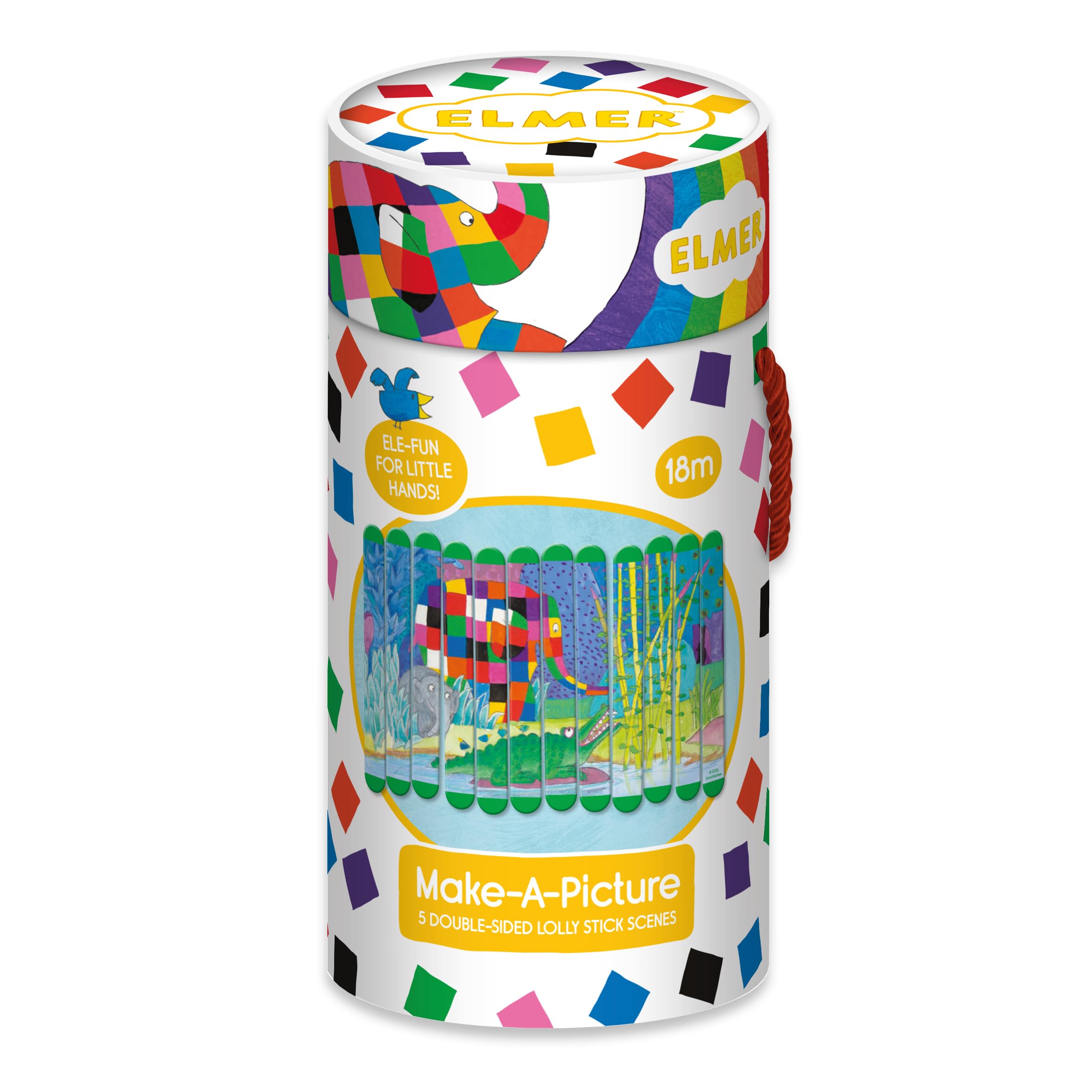 Elmer Lolly Stick Puzzles - Make a Picture from 12 Lolly Sticks - 5 Double Sided Lolly Stick Scenes