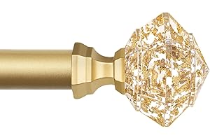 TONIAL Curtain Rods 32 to 144 Inch, Telescoping Splicing 3/4 Single Rods for Windows 72 to 144 Inch(5.5 to10 ft) Decorative Drapery Rod with Translucent Diamond Finial, Luxury Gold