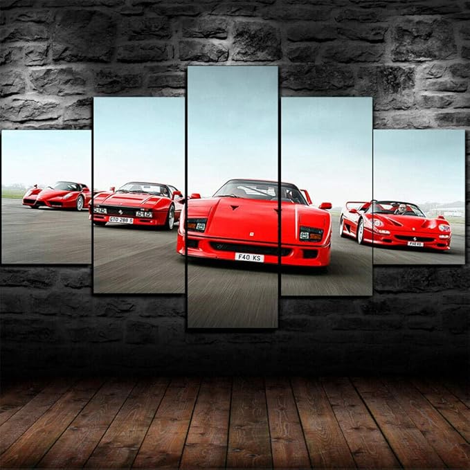 Uobslbi Prints On Canvas Art Poster 5pcs Module Canvas Paintings Art Prints Pictures Group Of Classic Ferrari Cars F40 5 Piece Hd Pictures Print Poster Amazon Co Uk Kitchen Home