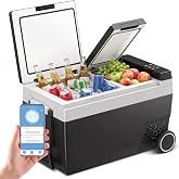 Feelfunn 12 Volt Refrigerator 45QT Dual-Zone Car Fridge Freezer with Wheels | -4&deg;F to 68&deg;F, Fast Cooling, APP Control, Under 45db, Battery Protection, 12/24V DC 100-240V AC for Camping RV Truck SUV