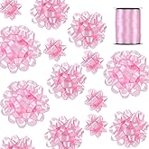 25 Pcs Gift Bows Assortment - 3 Size Gift Bowsand 1 Crimped Curling Ribbons, Perfect for Christmas, Holiday,Birthdays, Weddings, Baby/Bridal Showers, Party (Pink)