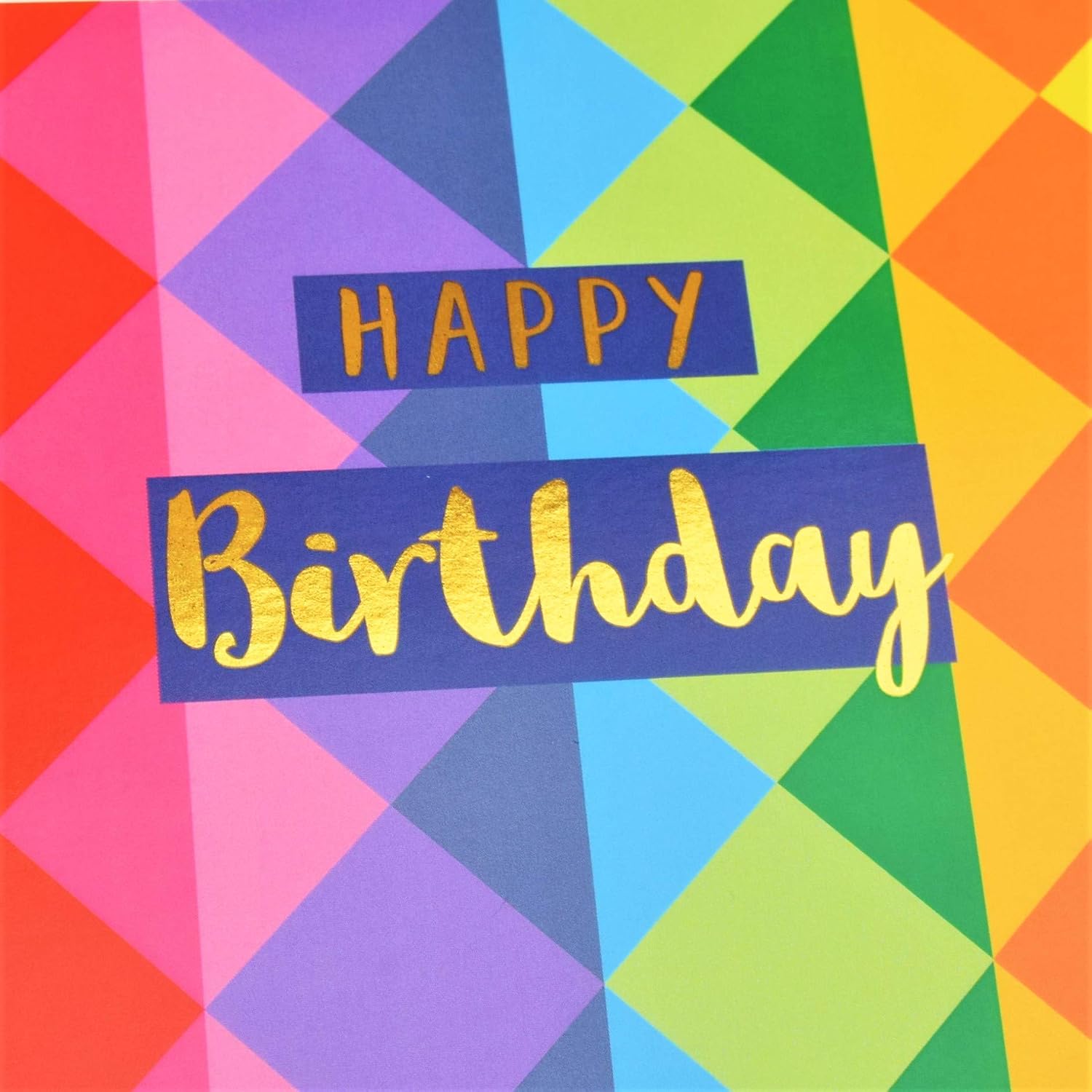 Claire Giles Greeting Cards, Happy Birthday Card, Colour Diamonds, Text Foiled in Shiny Gold, Open, for Him for Her Friend - Image 4
