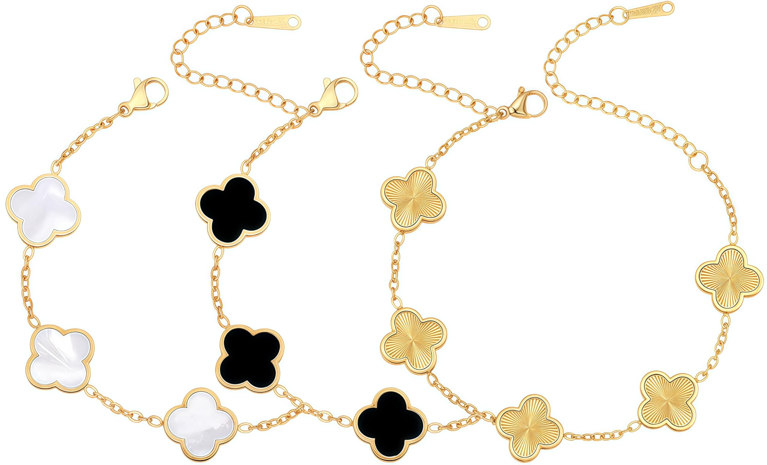 iGenztech (Sturdy Version) 18K Gold Plated Bracelets for Women Men (Double Sided) Four Leaf Clover Cute Trendy Lucky Braclet (Adjustable) Fit Wrist Within 8 Inch, Gold White Black Green Blue Red Pink