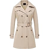 Chrisuno Women's Double Breasted Trench Coats Mid-Length Belted Overcoat Long Dress Jacket with Detachable Hood