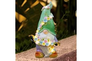 VZVXCC 10.6'' Solar Gnomes Garden Statues - Garden Gnomes Decorations for Yard with 8 Solar LED Lights, Outdoor Gnomes Sculpture & Statue for Yard Patio Lawn Ornaments, Gardening Gifts