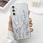 DYFYFKDI for Samsung Galaxy A15 Case, Floral Flowers Cute Aesthetic Clear Lavender Pattern Case for Women Girls,Transparent Slim Soft Shockproof Cover for A15,Purple Lavender