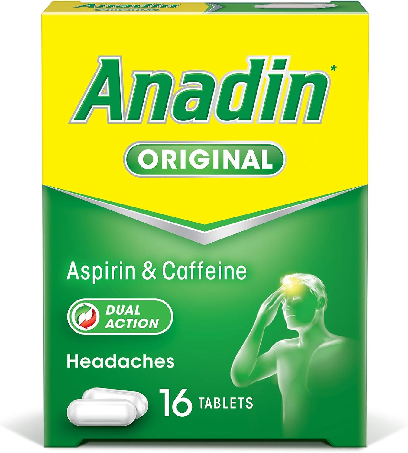 Anadin Original Pain Relief Tablets - Aspirin & Caffeine Tablets - Pack of 16, 16 Count (Pack of 1)
