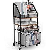 Cankm Rolling File Cart with 2 Drawers Metal Moving Storage Cart with Lockable Wheels Wood&Mesh Rolling File Organizer Filing Cabinets for Home Office Classroom Organization(31 * 15 * 10 Inch)